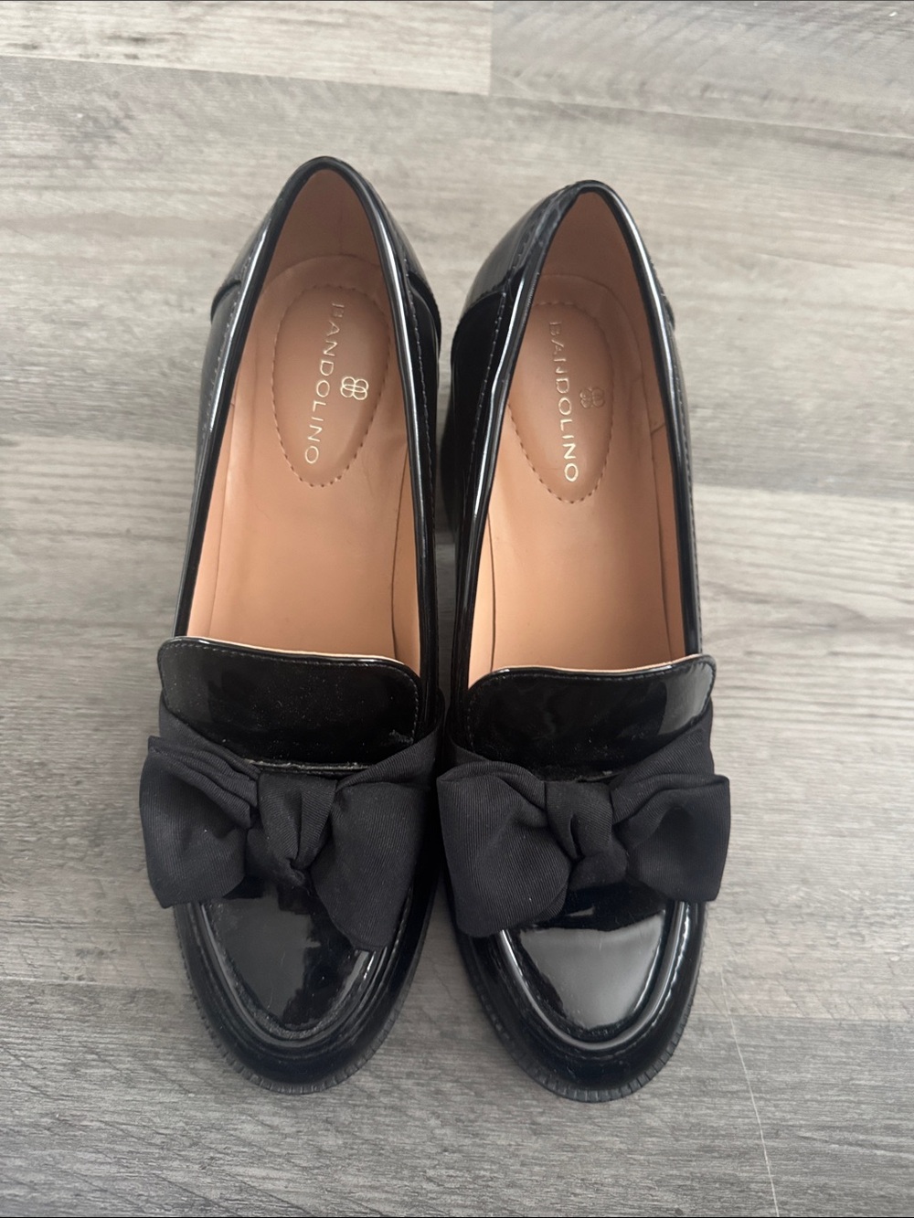 Bandolino Black Patent Bow Block Heels Size 6.5